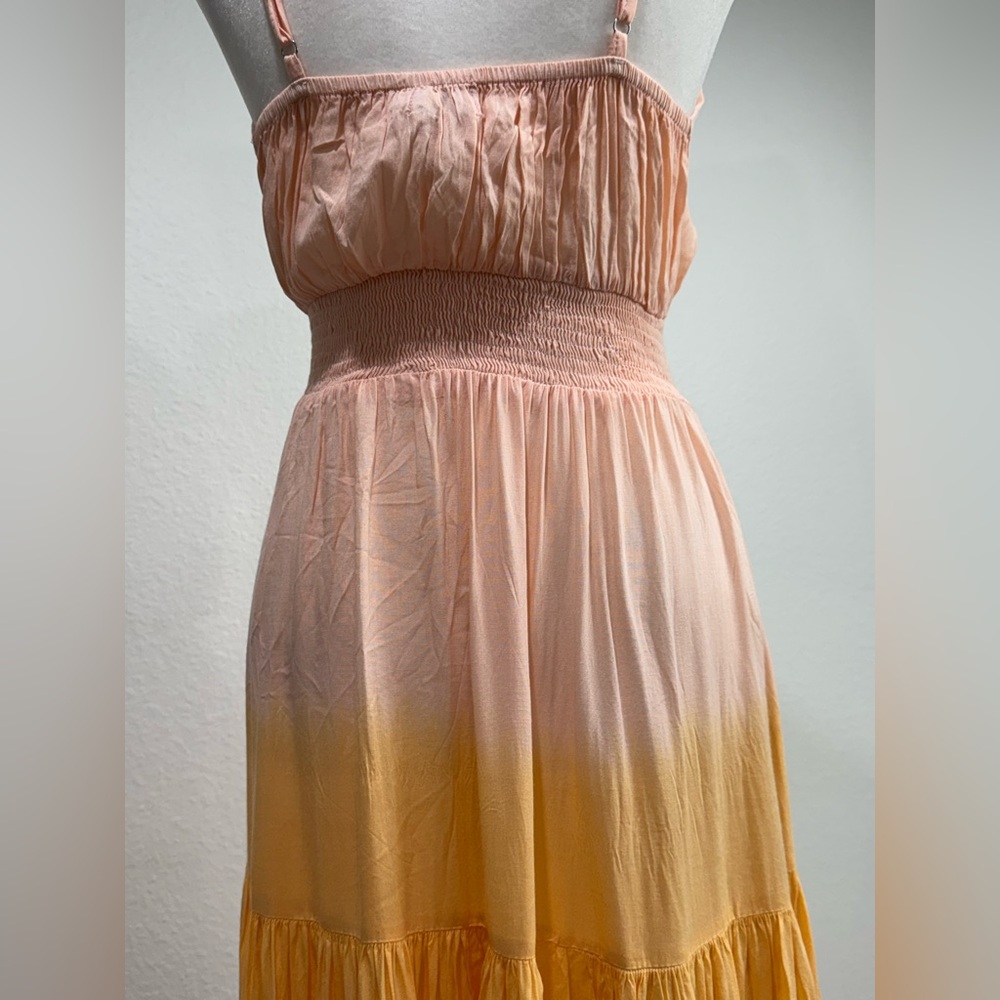 Tiare Hawaii Maxi Dress Button Front Dawn Ombre Pink Yellow Orange Tired Rayon S - Picture 6 of 13